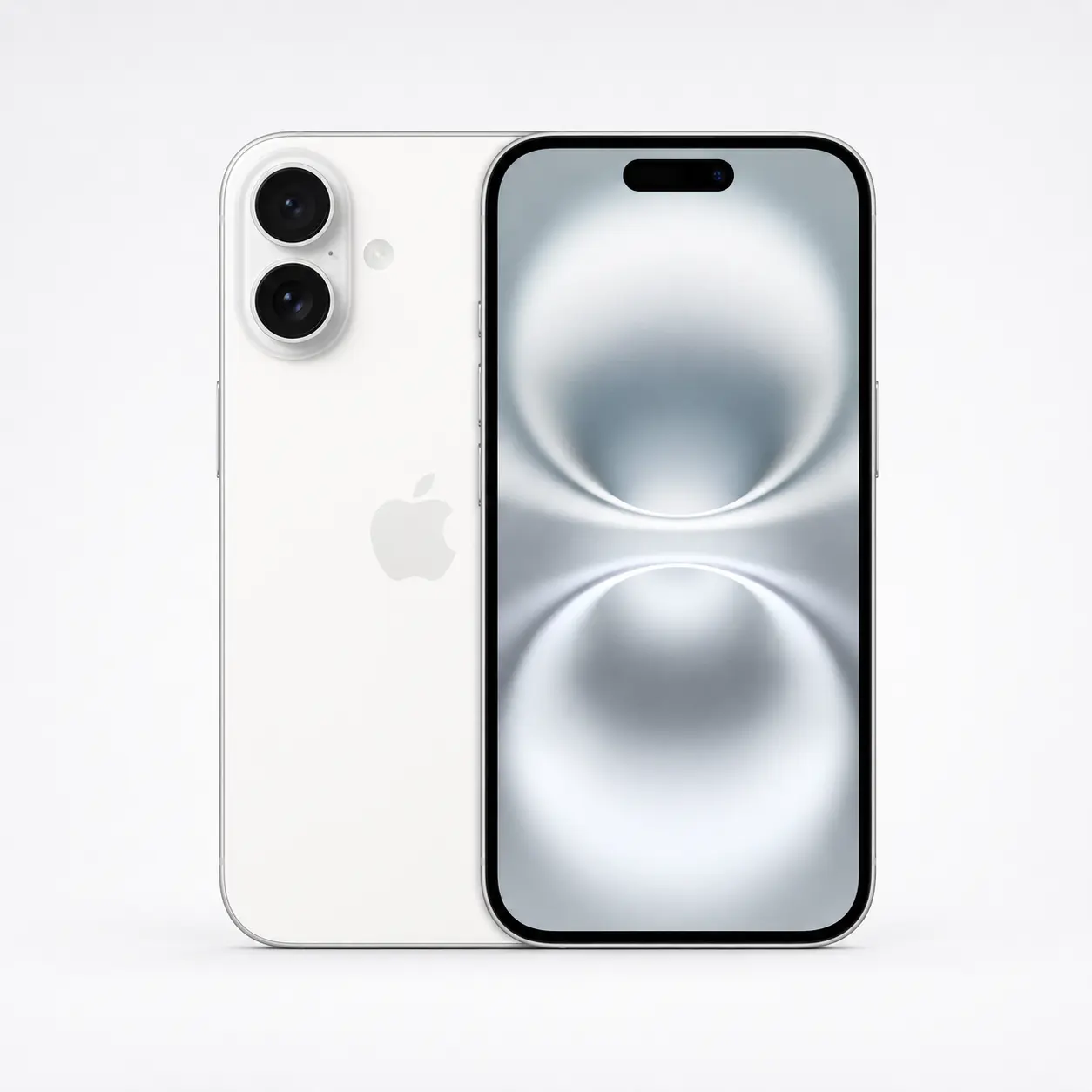 iPhone 16 branco, frente e verso.